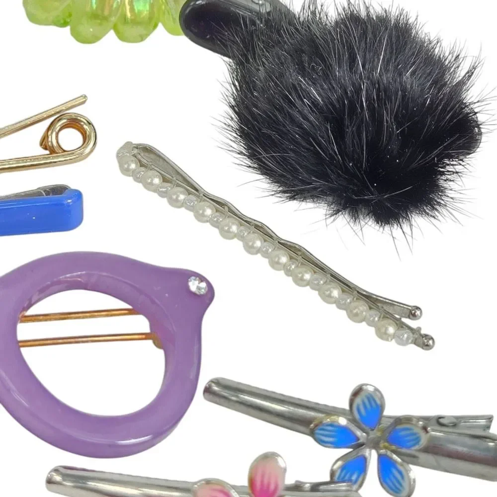 Vtg 1990's Y2K Hair Clip Barrette Lot Of 14 Silver Tone Enamel‎ Fur 3
